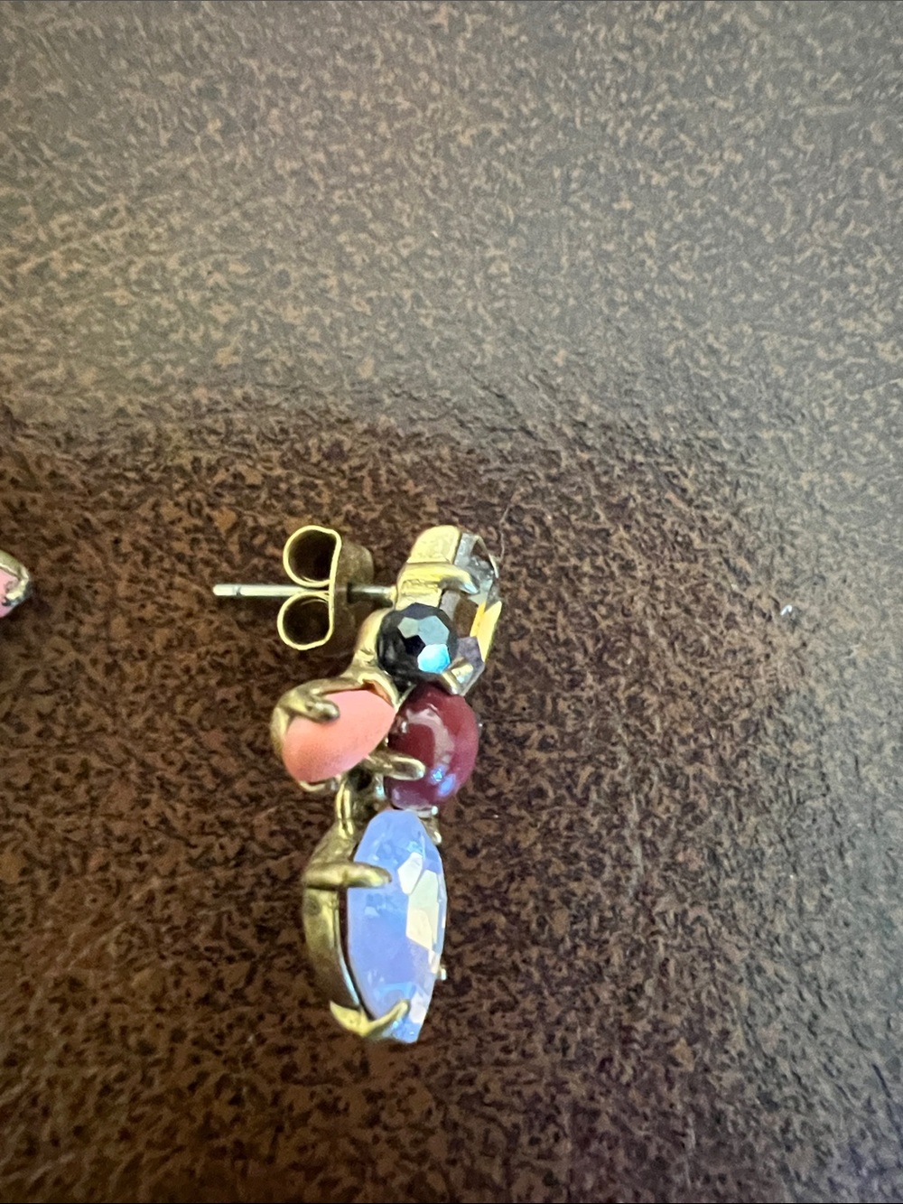 J. Crew Multi-Stone Pink, Red, Black & Clear Drop Earrings - Picture 2 of 3